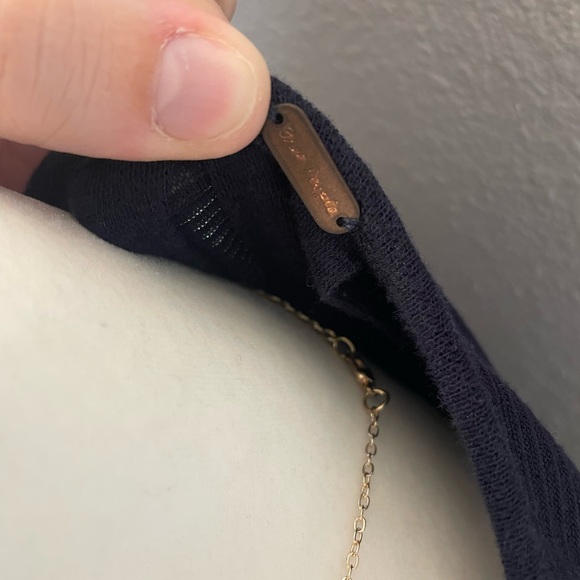 Free People Navy Puff Sleeve Pleated Blouse WOMENS LARGE - Picture 5 of 6